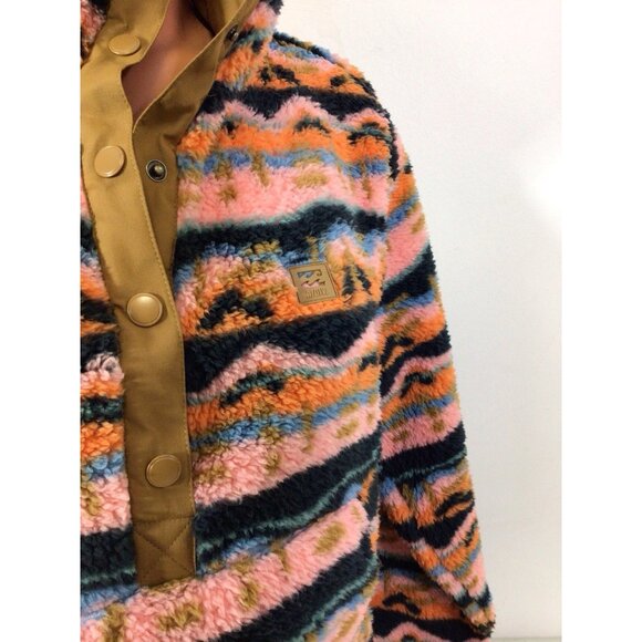 Billabong Fleece Plaid Jacket Snap Front Pullover Womens Medium - Picture 6 of 8